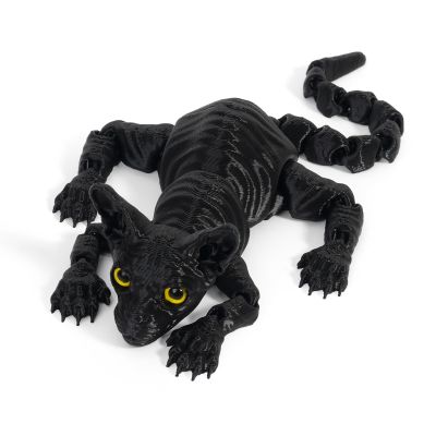 3 d Printed Animals Fidget Animals Sphynx Cat Movable Joints for Home Office Executive Desk Decoration-Black||29.5cm
