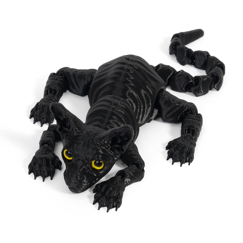 3 d Printed Animals Fidget Animals Sphynx Cat Movable Joints for Home Office Executive Desk Decoration-Black||29.5cm