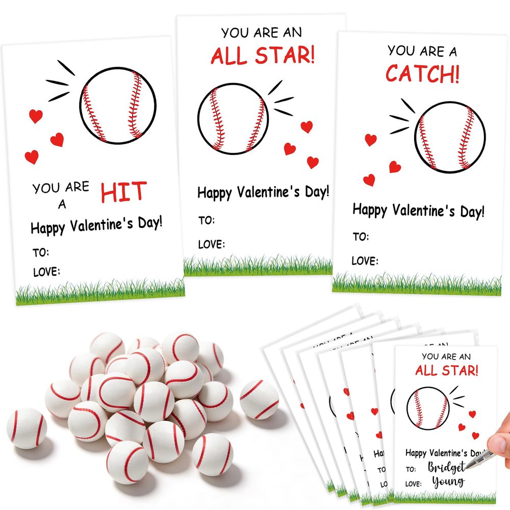 24 Set Sports Valentines Day Cards and Erasers for Kids, Baseball Valentines Day Cards and Erasers Bulk Gifts for Kids School, Classroom Exchange, Party Favors for Boys (Baseball Cards and Erasers)