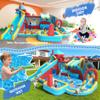 Inflatable Bounce House with Double Slides, 10 in 1 Bouncy House with 750W Blower, Toy Stand, Splash Pool, Climbing Wall, Jumping, Water Cannon, Basketball, Deep Pool for Kids Indoor Outdoor (Blue) view 2