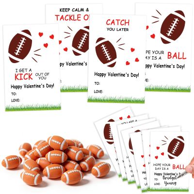 24 Set Sports Valentines Day Cards and Erasers for Kids, Football Valentines Day Cards and Erasers Bulk Gifts for Kids School, Classroom Exchange, Party Favors for Boys (Football Cards and Erasers)