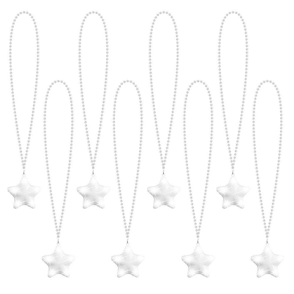 U-MOJOK 8 Pack White Light Up Necklaces Flashing Star Bead Necklaces Glow In The Dark Party Supplies for Weddings Birthday Valentines Mardi Gras July 4th Halloween Christmas