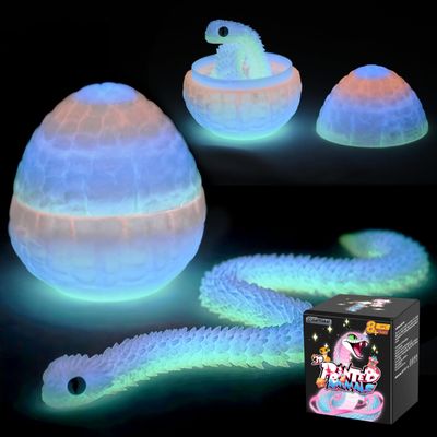 Cybermaker 3D Printed Snake Toy with Snake Egg, Flexible Articulated Hinged 3D Printed Animal, Fidget Snake for Stress Relief, Desk Pet Home Office Decor, for Kids Adults Collectors