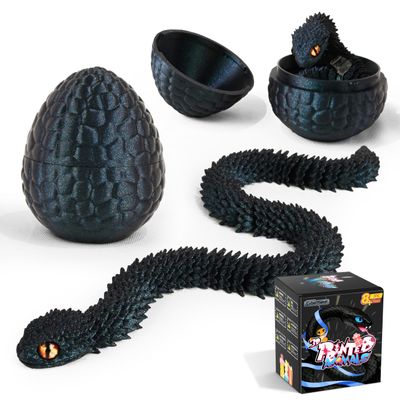 3D Printed Snake Toys with Snake Eggs, Nebula Black Edition Articulated Flexible Snakes, 3D Printed Animals for Desk Decor, Fidget Toys for Teens & Adults, Collector Gift Pack