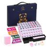 Chinese 1.25"(32MM) Small Pink Mahjong Set with Blue Vinyl Case -152 Melamine Tiles (144 + 8 Blank), Including Dice, Wind indicator,Chips & Mahjong Mat (Majiang)-Collector's Edition for Game Night view 1