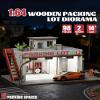 MOCBURIKU 1/64 Scale Diecast Car Display Garage, Compatible with Hot Wheels, 98pcs Wooden Diorama with LED Lights (Parking Lot) view 2