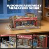 MOCBURIKU 1/64 Scale Wooden Diorama Display Case with LED Lights, Diecast Car Storage Garage for Hot Wheels Matchbox Display, Holds 4 Model Cars, 139PCS (Auto Repair Shop) view 3