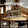 MOCBURIKU Wooden Coffee Shop Diorama Kit for 1/64 Diecast Cars, 109Pcs DIY Display Case Garage with LED Lights, 2-Hour Assembly (Coffee Shop) view 3