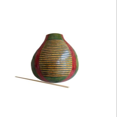 Artisan Hand-Carved Gourd Giro - Green, Red & Natural Finish - Unique Latin American Percussion Instrument