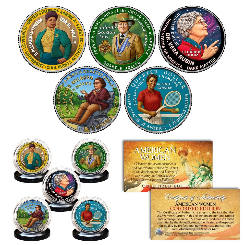 2025 Colorized American Women Quarters U.S. Mint 5-Coin Full Set in Capsules