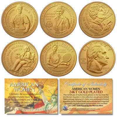 2025 Gold Plated American Women Quarters U.S. Mint 5-Coin Full Set with Certificate