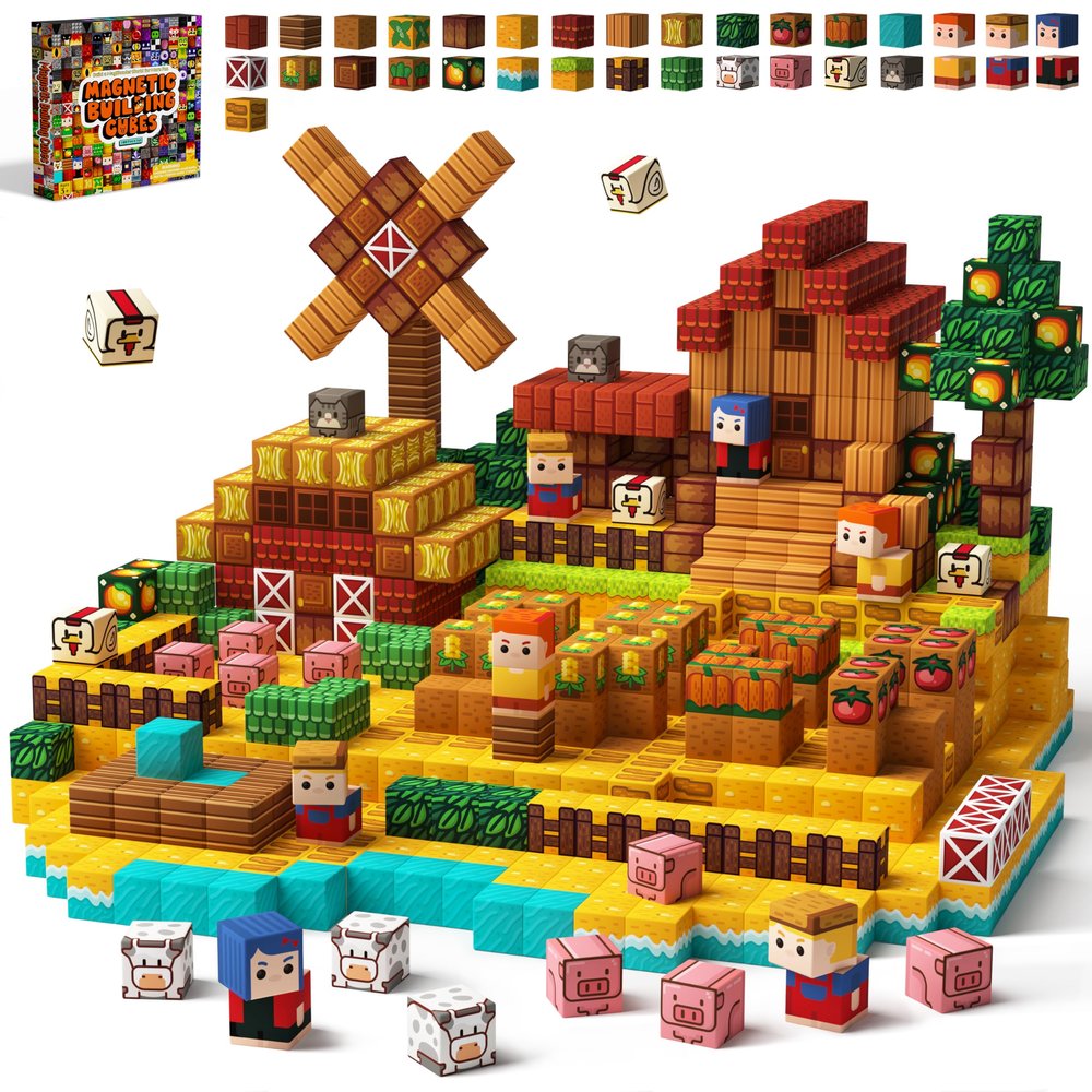 idoot 200PCS Magnetic Blocks Farm Animal Toys, STEM Sensory Building Gifts for Boys and Girls