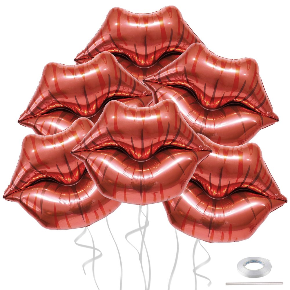 6Pcs Red Lip Balloons, 16 Inch Lips Foil Balloons Cute Kiss Balloons Valentines Day Balloon Kit for Galentines Party Valentine's Day Engagement Wedding Party Decorations