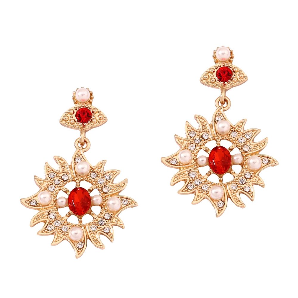 5 * 3.2cm Retro Geometric Sun Pearl Women'S Hollow Pendant Earrings,golden,5 * 3.2cm