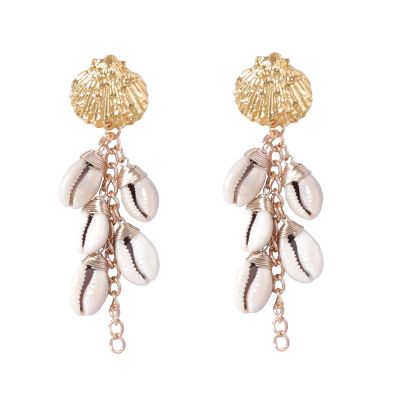 9.4 * 2.3cm Bohemian Shell Alloy Scallop Beach Earrings,golden,9.4 * 2.3cm