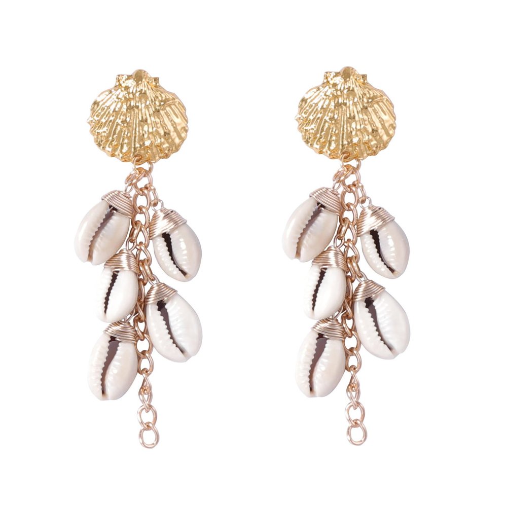 9.4 * 2.3cm Bohemian Shell Alloy Scallop Beach Earrings,golden,9.4 * 2.3cm