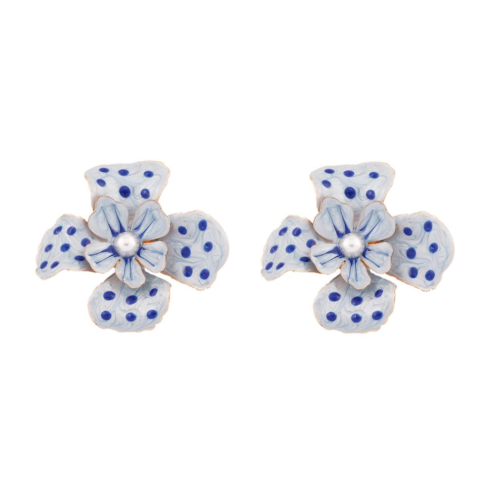 4.4 * 4.1cm Retro Alloy Floral Enamel Pearl Inlaid Earrings For Women,blue,4.4 * 4.1cm