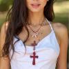 Bohemian Multi-Layer Stacked Alloy Cross Pendant Necklace,red,80+7cm view 2