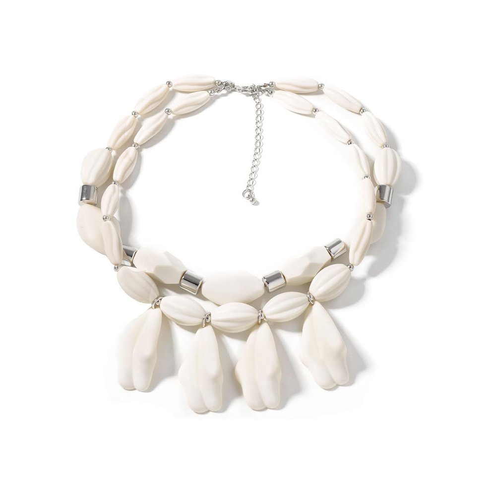 43+7cm Bohemian Double-Layer Bead Geometric Resin Layered Necklace,white,43+7cm