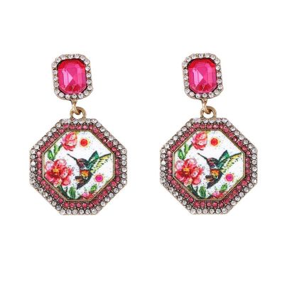 5 * 2.9cm Retro Alloy Geometric Bird Leopard Print Female Earrings,rose Red,5 * 2.9cm