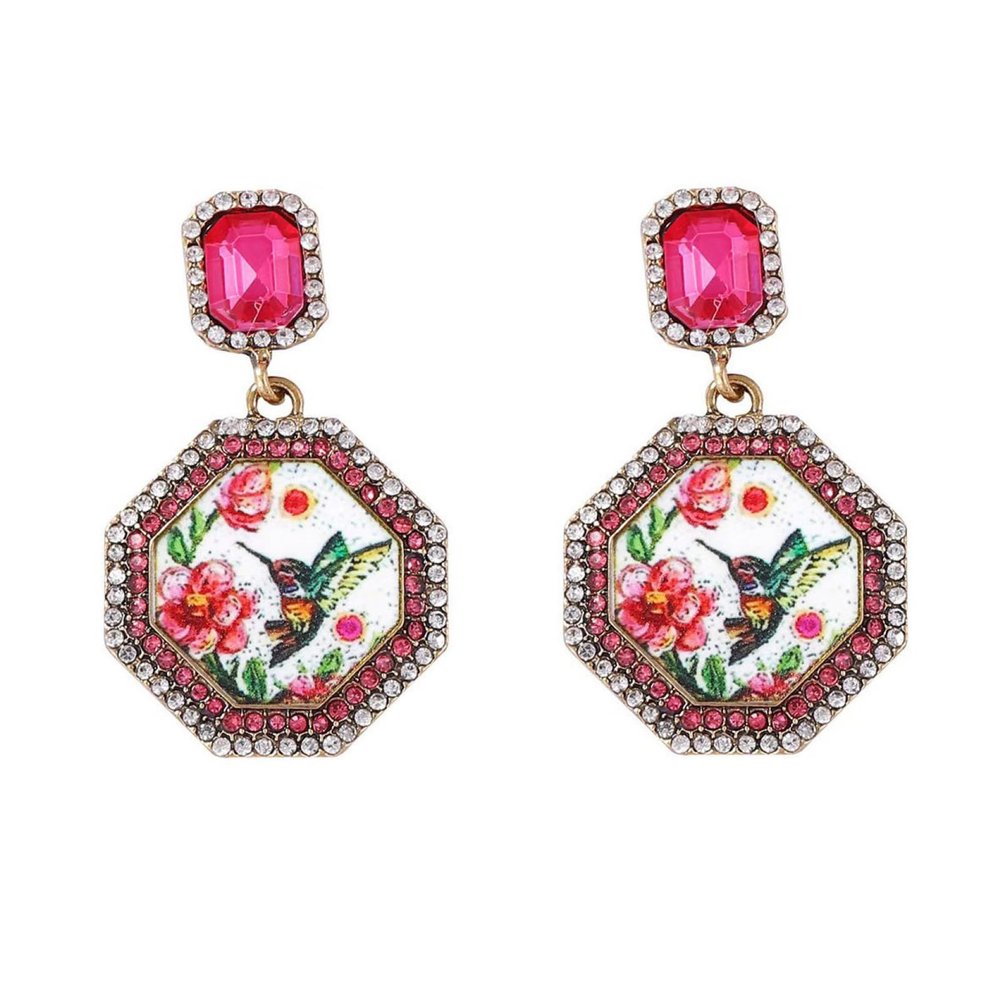 5 * 2.9cm Retro Alloy Geometric Bird Leopard Print Female Earrings,rose Red,5 * 2.9cm
