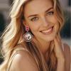 5 * 2.9cm Retro Alloy Geometric Bird Leopard Print Female Earrings,rose Red,5 * 2.9cm view 3