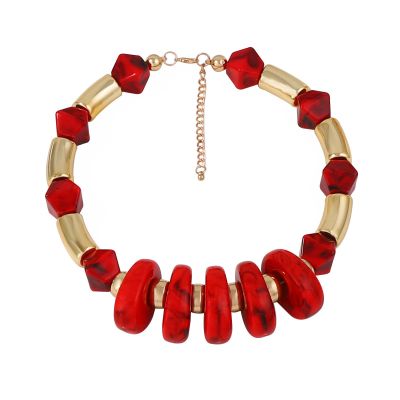 Retro Punk Style Geometric Resin Bead Necklace Accessories For Women,red,48+7cm