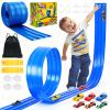 20 Ft Flexible Race Track Toys, 3-Lane Flex Race Car Ramp Track with 6 Race Cars & Suction Cups Rolls Up Portable DIY Race Track Anti Gravity Car Track Set,Kids Racecar Track Toy(Blue) view 1