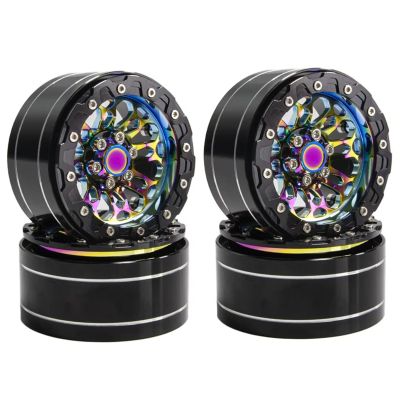 RC Tires Tyres Wheels Compatible with Axial for Trx4 for Scx10 1/10 Crawler Car -10mm Aluminum Turbine 2.2" Beadlock Wear-Resistant RC Wheel Rim Tyre(Wheel Rims)