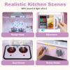 Costzon Kids Kitchen Playset, Little Chef Pretend Cooking Toy w/Light & Sound, Washing Basin, Microwave, Blackboard, Ice Maker, Range Hood, Stove, 2-Piece Corner Wooden Play Kitchen for Kids 3+ (Pink) view 2