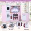 Costzon Kids Kitchen Playset, Little Chef Pretend Cooking Toy w/Light & Sound, Washing Basin, Microwave, Blackboard, Ice Maker, Range Hood, Stove, 2-Piece Corner Wooden Play Kitchen for Kids 3+ (Pink) view 4