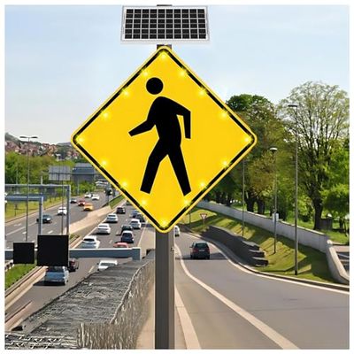 Solar Powered Flashing Pedestrian Crossing Sign - LED Traffic Safety Alert for Enhanced Road Visibility and Safety Management