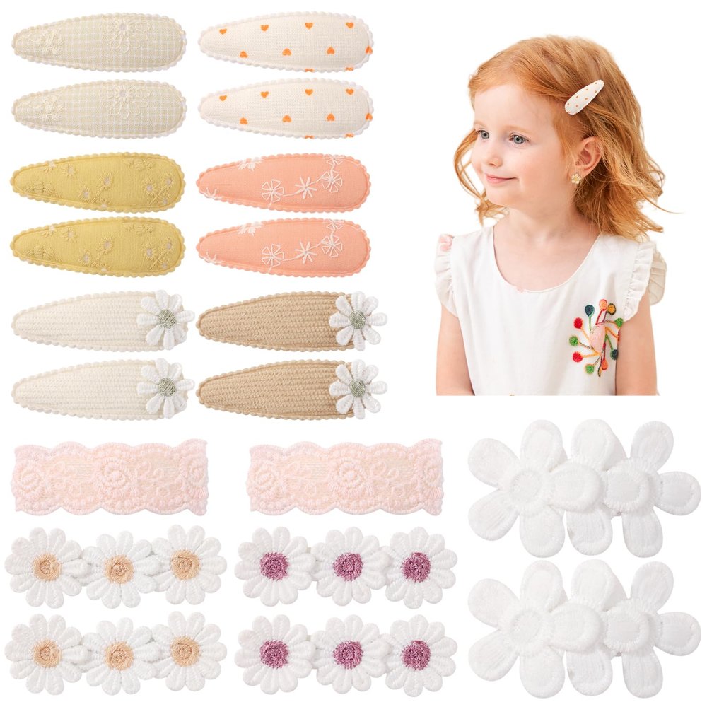 20PCS Cute Baby Snap Hair Cips for Girls, Floral Print Non Slip Wrapped Snap Hairpins for Hair Barrettes Hair Accessories for Baby Toddler Girls Kids