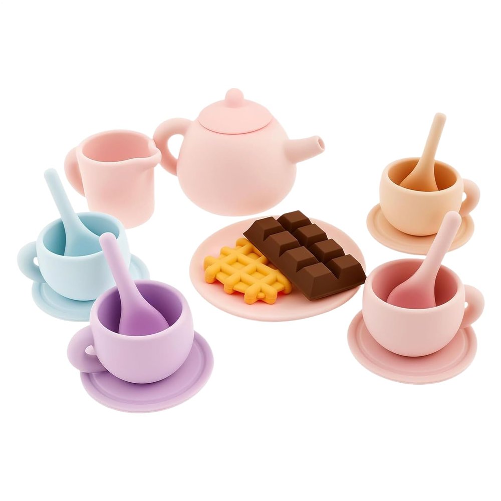 Silicone Tea Set - Play Toy with Soft Safe Material, Teapot Playset for Creative Learning, Durable Design with Easy Grip, Pretend Play Set for Preschool Kindergarten Activities, 8.3 Inch