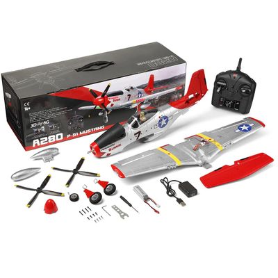 Wooptoothy A280 P-51 RC Airplane, 3D/6G 2.4G 4CH Brushless Remote Control Airplane, 560mm Wingspan EPP Fixed Wing Aircraft with LED Light, Ready to Fly, Aircraft for Experienced