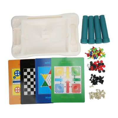 8 in 1 Board Game Set with Chess Draughts Portable Children Square Board Game Table for Ages 3 and UP Plastic Material Includes 4 Double Sided Game Boards and 32 Checkers