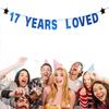 zxyxka 17 Years Loved Banner Cheers To 17 Years Sign Blue Glitter for 17th Birthday Party Decorations Anniversary Decor Bunting Photo Booth Props view 4