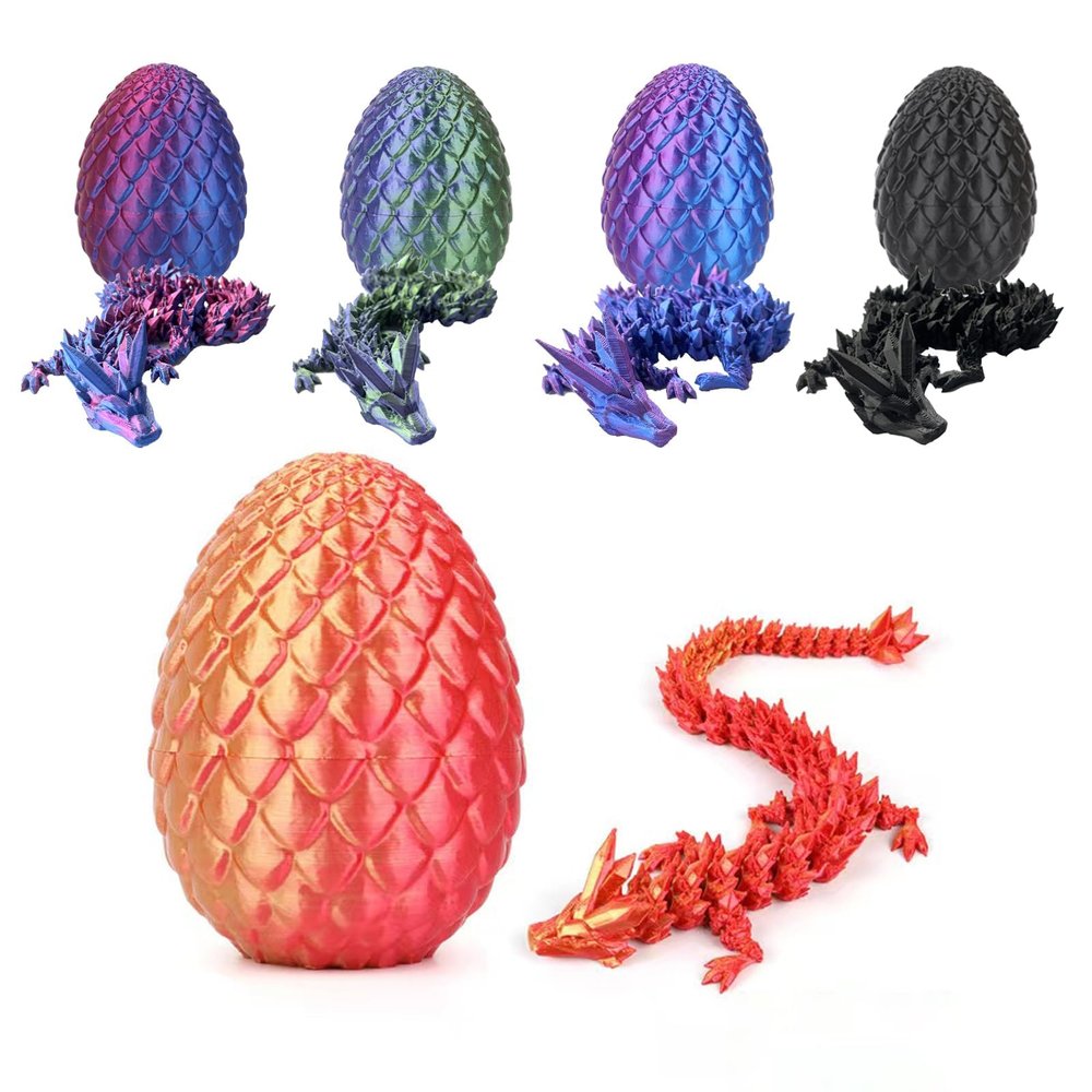 Florisun 3D Printed Dragon with Egg, Large Crystalynx Dragon Eggs with Dragon Inside, Cool Articulated 3 d Printed Dragon Fidget Toy for Boys Girls and Adults