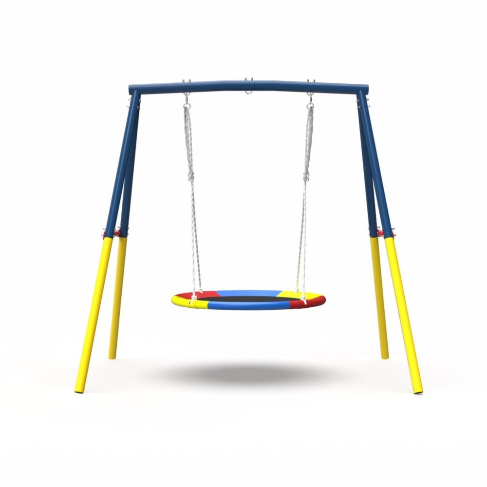 440lbs Flying Saucer Swing Set with 40" Saucer Tree Swing and Heavy Duty A-Frame Stand, Full Steel Outdoor Metal Swing Set for Kids, Backyard, Playground (Blue)