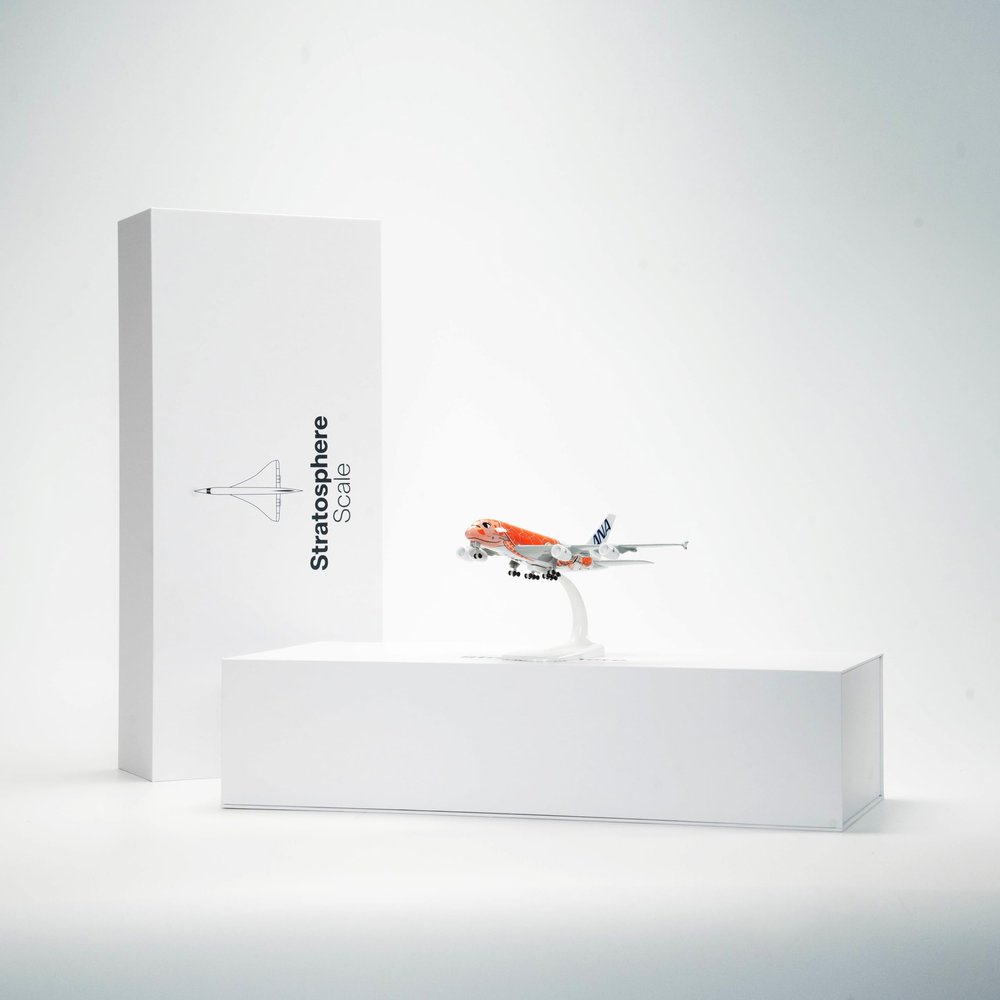 Stratosphere Model ANA Airbus A380 Flying Honu Orange Livery Diecast Aircraft 1:300 Scale, Limited Edition with Display Frame, Pins & Card Pack, Hawaiian Gift,Unique Gift for Men, Dad, Husband