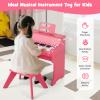 Costzon 25 Keys Kids Piano Keyboard, Mini Digital Piano Wooden Toy w/ Adjustable Speed & Volume, Teaching Mode, Removable Music Stand, Educational Music Instrument for Kids Aged 3+ (Pink,with Stool) view 2