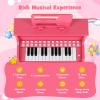 Costzon 25 Keys Kids Piano Keyboard, Mini Digital Piano Wooden Toy w/ Adjustable Speed & Volume, Teaching Mode, Removable Music Stand, Educational Music Instrument for Kids Aged 3+ (Pink,with Stool) view 4