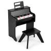 Costzon 25 Keys Kids Piano Keyboard, Mini Digital Piano Wooden Toy w/ Adjustable Speed & Volume, Teaching Mode, Removable Music Stand, Educational Music Instrument for Kids Aged 3+ (Black,with Stool) view 1
