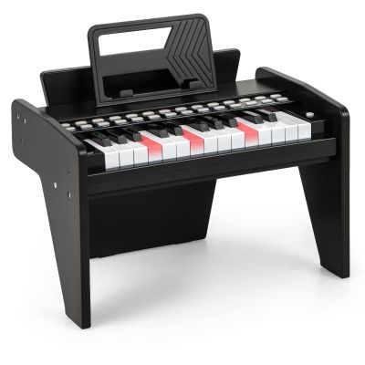 Costzon 25 Keys Kids Piano Keyboard, Mini Digital Piano Wooden Toy w/ Adjustable Speed & Volume, Teaching Mode, Removable Music Stand, Educational Music Instrument for Kids Aged 3+ (Black,Triangular)