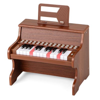 Costzon 25 Keys Kids Piano Keyboard, Mini Digital Piano Wooden Toy w/ Adjustable Speed & Volume, Teaching Mode, Removable Music Stand, Educational Music Instrument for Kids Aged 3+ (Brown,Upright)