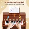 Costzon 25 Keys Kids Piano Keyboard, Mini Digital Piano Wooden Toy w/ Adjustable Speed & Volume, Teaching Mode, Removable Music Stand, Educational Music Instrument for Kids Aged 3+ (Brown,Upright) view 3