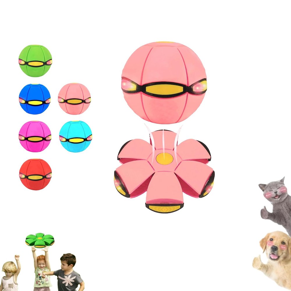 2026 New Children's Bouncing Ball, Magic Metaball, Magic Flying Saucer, Bouncy Ball, Parent-Child Interaction, Dual Form Freely Switchable, with 6 Light (Macaron Pink)