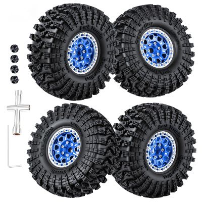 4PCS 1.9Inch Beadlock Honeycomb Rims and Voodoo Tire Set for 1/10 TRX4 TRX6 SCX10 RC Crawler Car (Blue)