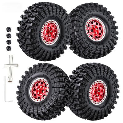 4PCS 1.9Inch Beadlock Honeycomb Rims and Voodoo Tire Set for 1/10 TRX4 TRX6 SCX10 RC Crawler Car (Red)