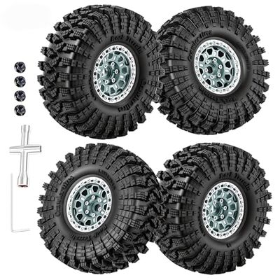 4PCS 1.9Inch Beadlock Honeycomb Rims and Voodoo Tire Set for 1/10 TRX4 TRX6 SCX10 RC Crawler Car (Titanium)